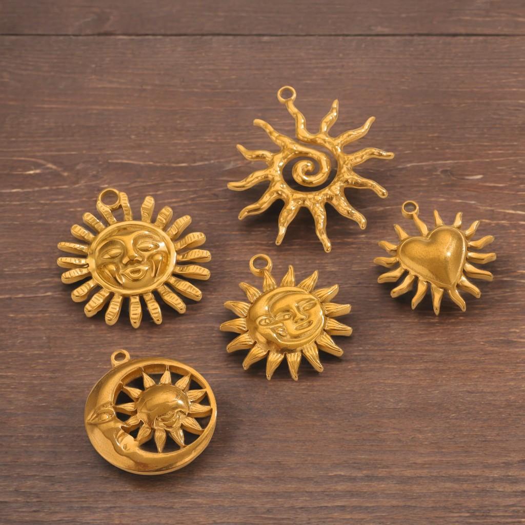 3pcs/Lot Vintage Stainless Steel Smiley Sun Moon Pendant Stainless Steel DIY Pendant Necklace Handmade Accessories