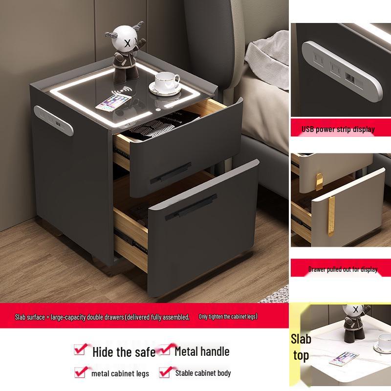 Smart Multifunctional Bedside Safe: Minimalist Square Design for Bedroom and Living Room