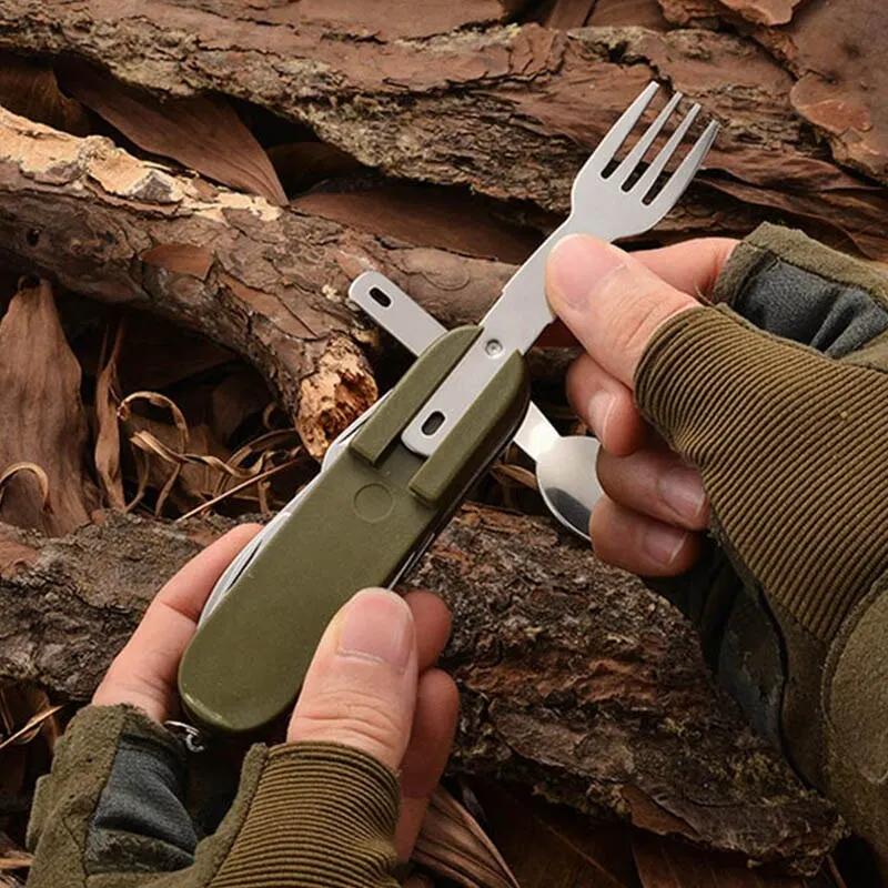 7 In 1 Stainless Steel Foldable Outdoor Tableware: Fork, Spoon, Knife for Picnic, Camping, Hiking, Travelling