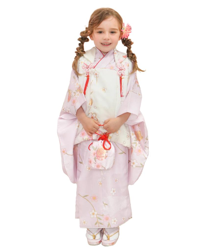 Shichigosan kimono set for dull Pale purple night cherry [KYOETSU] [Kyoetsu] 3-year-old girls, (2. blossoms)