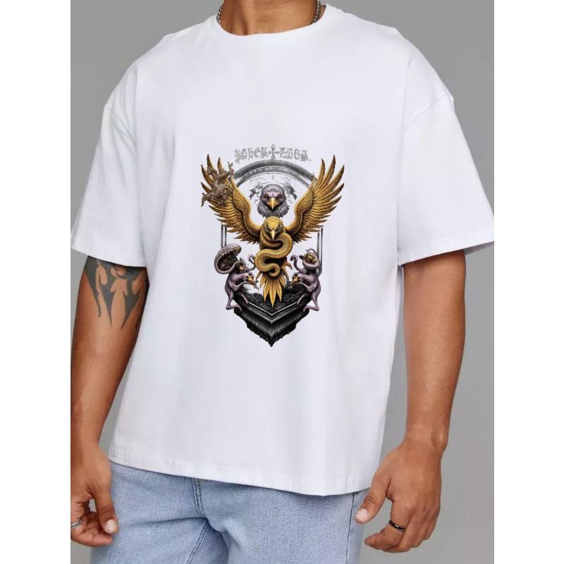 White T-Shirt with Eagle Snake and Skull Design for Casual Wear