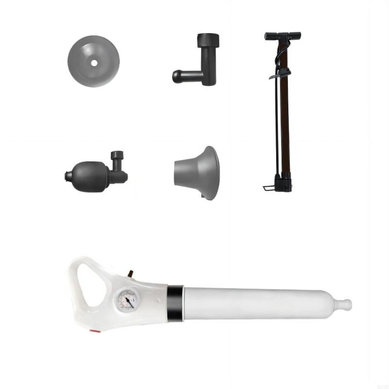 Declogger Toilet Drain Cleaner High Pressure Air Plunger With 3 Nozzles For Sink Bathtubs Pipe Clogs B03E