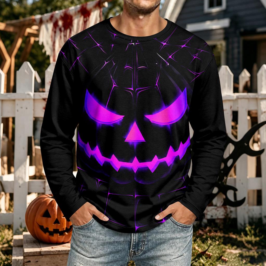 Men's Halloween Neck Long Sleeve Shirt for Casual Comfort