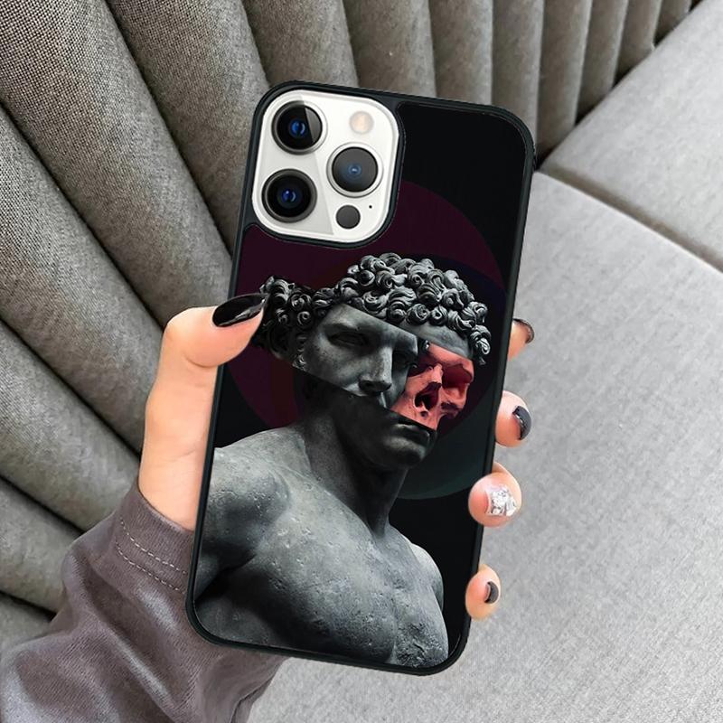 Statue Vaporwave Glitch Art Phone Case For iPhone 16 15 13 14 Pro Max 11 12 Mini Plus 2022 XR XS MAX Cover Coque