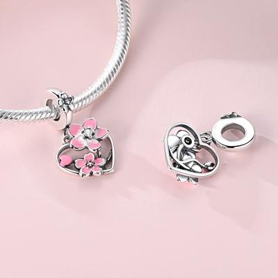 Rotatable Cherry Blossom Charms Bead Copper Dangle Pendant Fit Bangle Bracelet Necklace Diy Jewelry