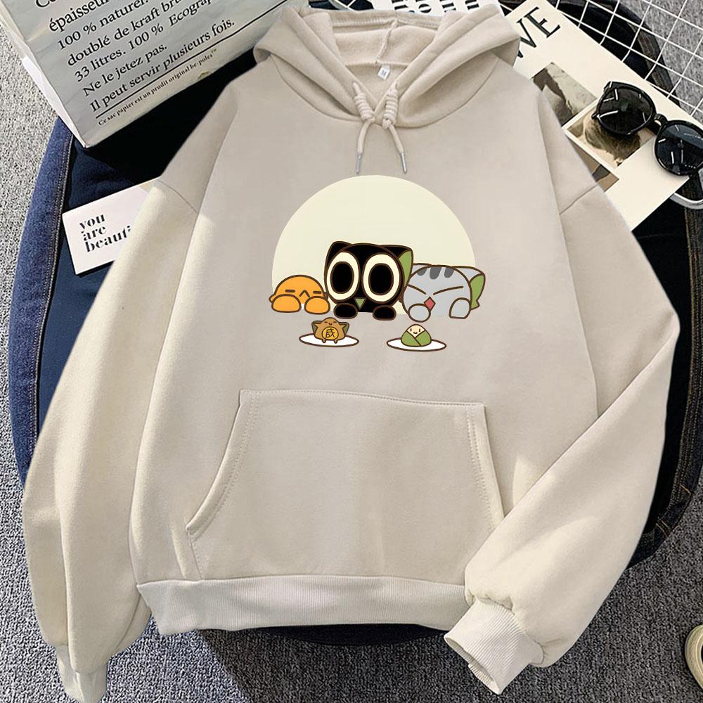 Luo Xiao Hei Cat Cartoon Printing Hoodies Winter Fleece Kawaii Printing Sweatshirts Streetwear Casual Women Comfortable Pullover