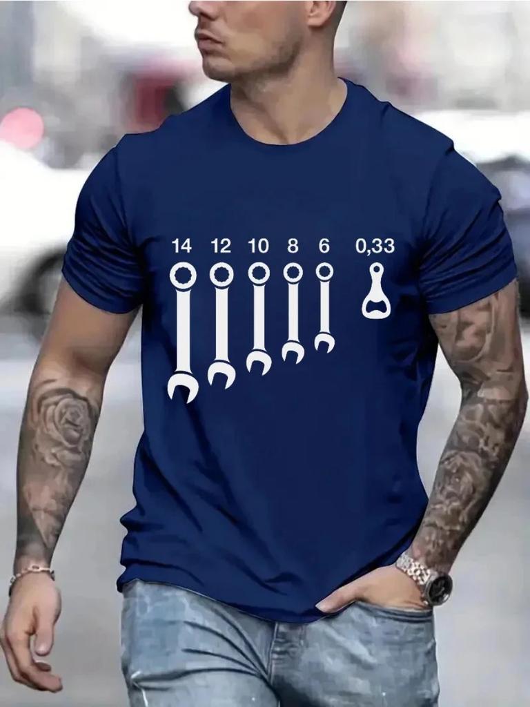 3d Printed T Shirts for Men Clothing Wrench Wrenches Beer Bottle Opener Tools Humorous T-Shirts Crewneck Tees Short Sleeve Oversized Tops