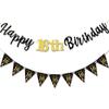 16th Birthday Decorations Banner Boys Girls, Black Gold Happy 16thBirthday Banners for Girls Boys (Birthday 16th)