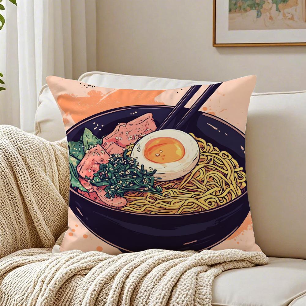 Ramen Pillow Japanese Retro Illustration Cushion Cushion Cover Pillowcase Antidustmite Living Room Sofa Decor Cushion Room
