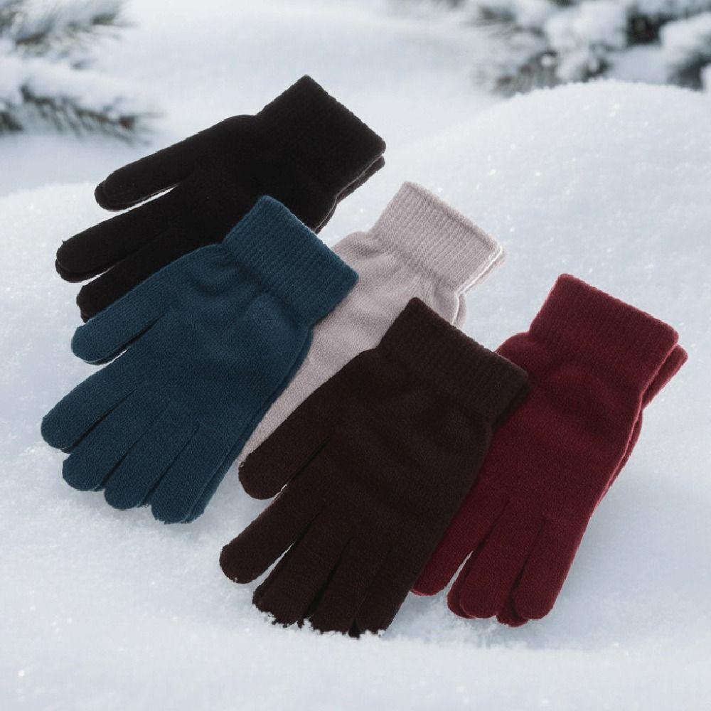 Plush Lining Ribbed Knitted Gloves Thicken Women Men Mittens Full Fingered Gloves  Cold Weather