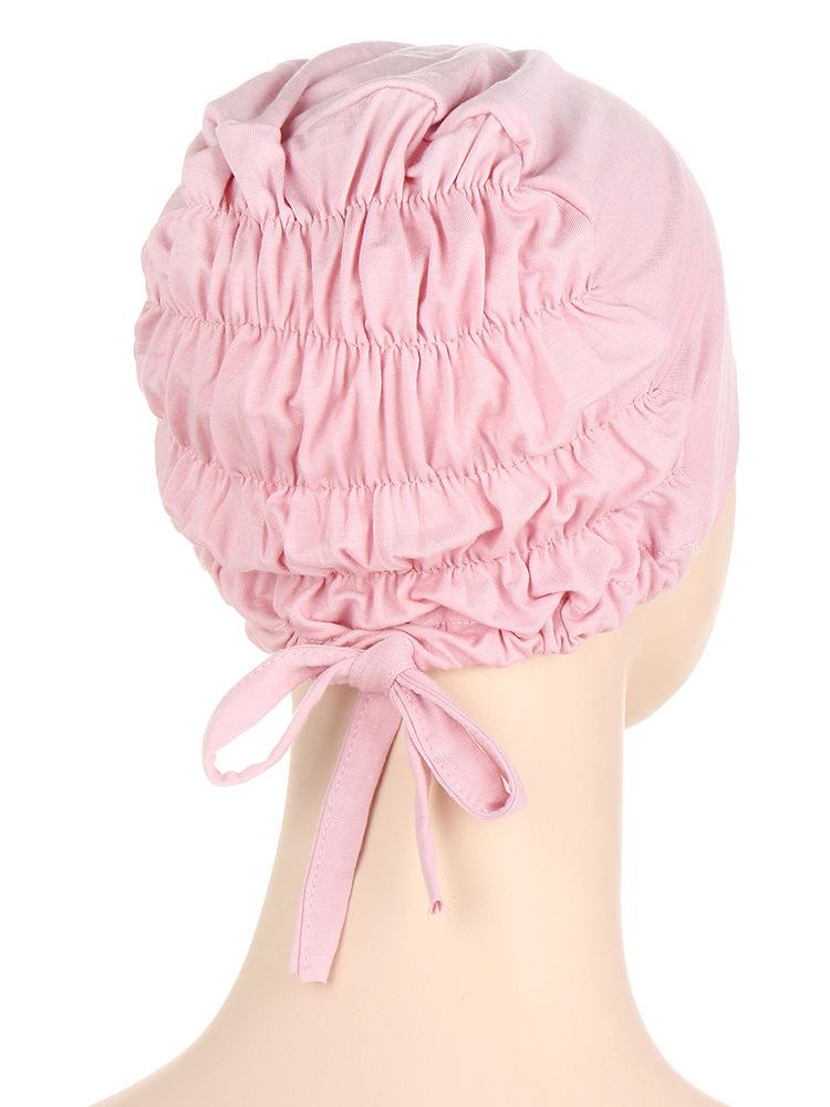 Fashion Muslim Hijab Cap Women's Ruffled Stretch Cotton Under Scarf Turban Caps Tie Strap Lining Satin Silk Islam Headscarf