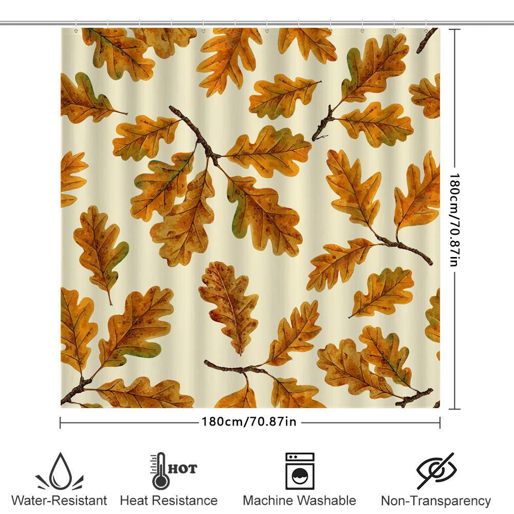 Autumn Oak Leaves Shower Curtain Waterproof Fabric Design For Bathroom Decorations Vivid Colors And High-Quality Printing Perfec