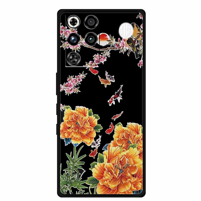 For ZTE Nubia RedMagic 11 Pro 5G Case 3D Emboss Flowers Relief Soft Black Silicone Back Cover For ZTE Nubia RedMagic 11Pro Funda