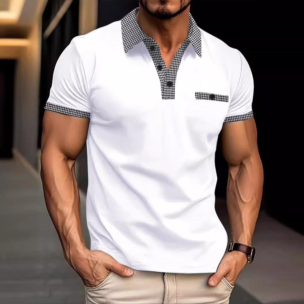 Polo d'été décontracté à manches courtes et revers en chintz pour homme, avec fausse poche