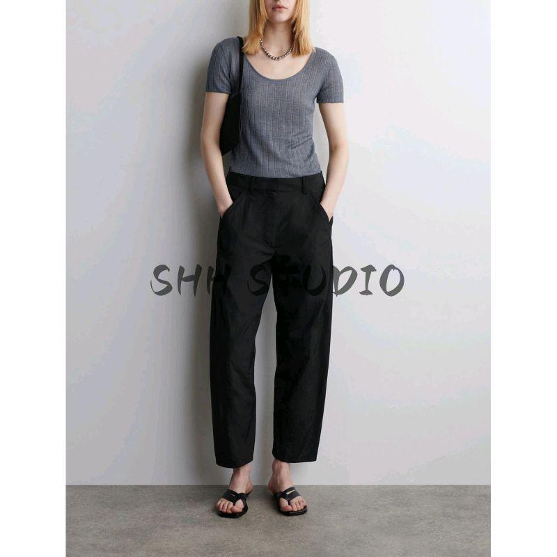 MD Summer New Product Women's Clothes American Slim-Fit Rib Knitting Mulberry Silk Blended T-shirt Tops 1293045