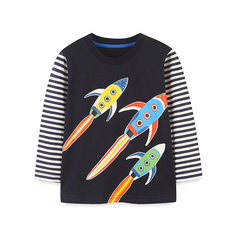 AostaBetty Kids Glow-in-the-Dark Rocket Patchwork Long Sleeve Tee - European Style Autumn Wear 4 Years (110 cm)