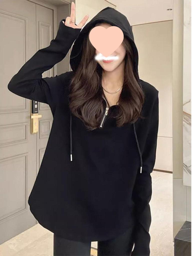 Plus Size Women's Hooded Sweatshirt - Slimming, Long Sleeve, Belly Cover, Fall 2025