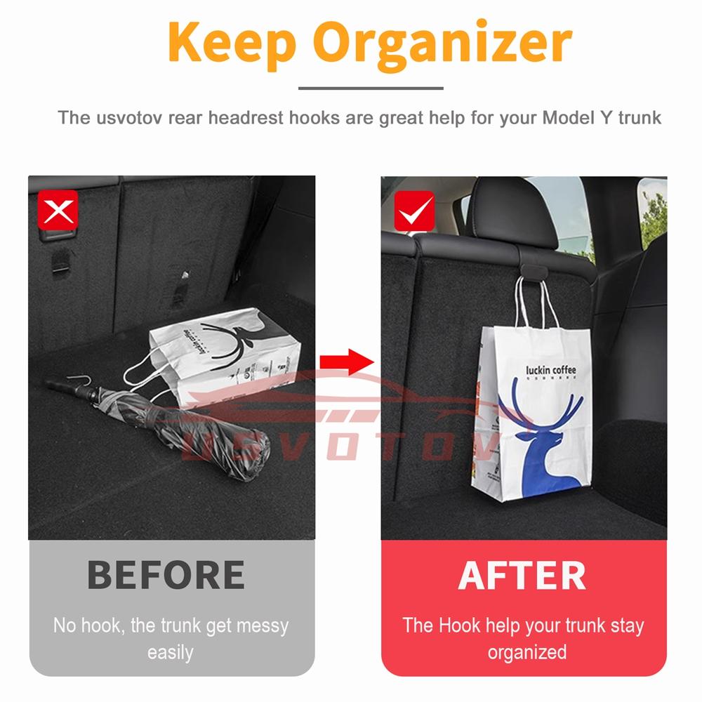 2pcs Trunk Grocery Bag Hook for 2025 Tesla Model Y Juniper Launch Trunk Organizers Multi-functional Seat Purse Storage Holder