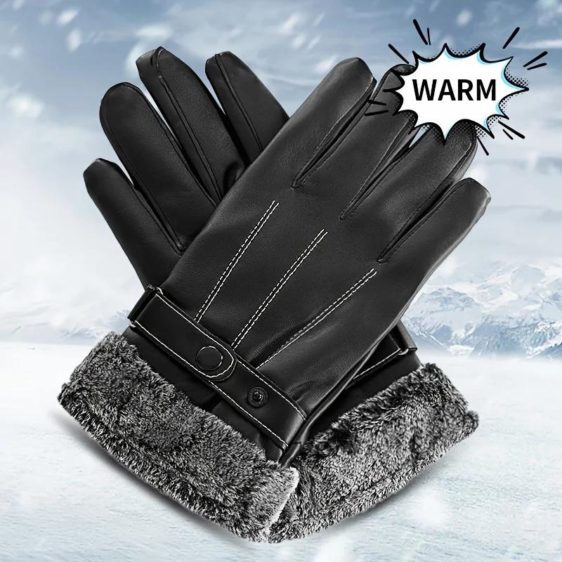 Winter Warm Gloves Windproof Warm Leather Gloves Waterproof Touchscreen Anti Slip Plush Lining Cycling Running Ski Gloves