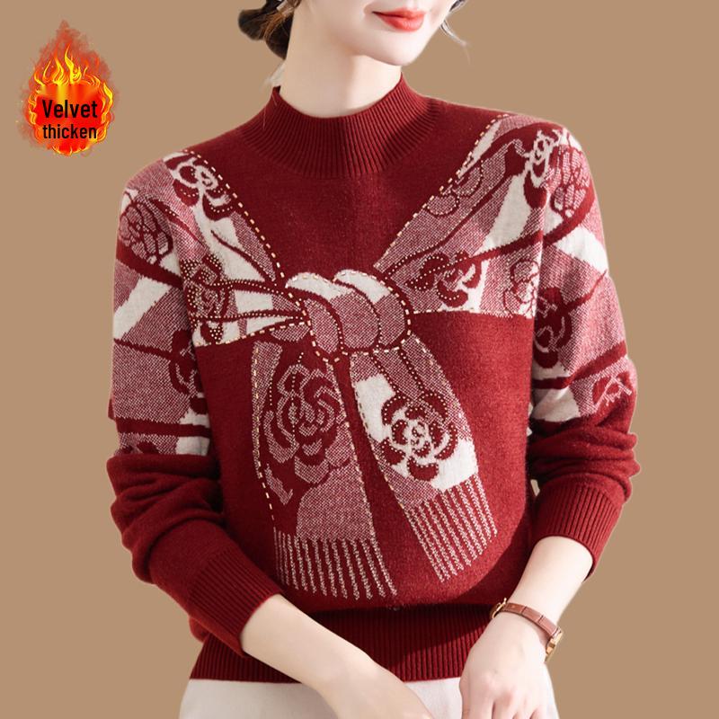 

Mom s Winter Velvet Sweater: Fleece-Lined, Thick Knit High Neck for Middle-Aged & Elderly Women 5XL 150-160 lbs