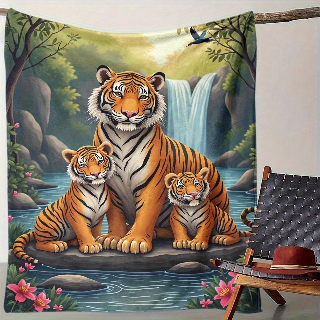 Coperta decorativa accogliente con stampa Tigre Giungla in pile peluche Decorazione Coperta per divano Letto Regalo per la casa Soggiorno Accento