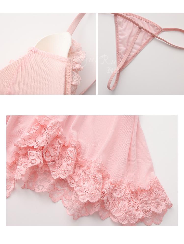 Rose Desire Lace Deep V Plus Size Dress Set with Bow and Removable Bra Pads (P5768)