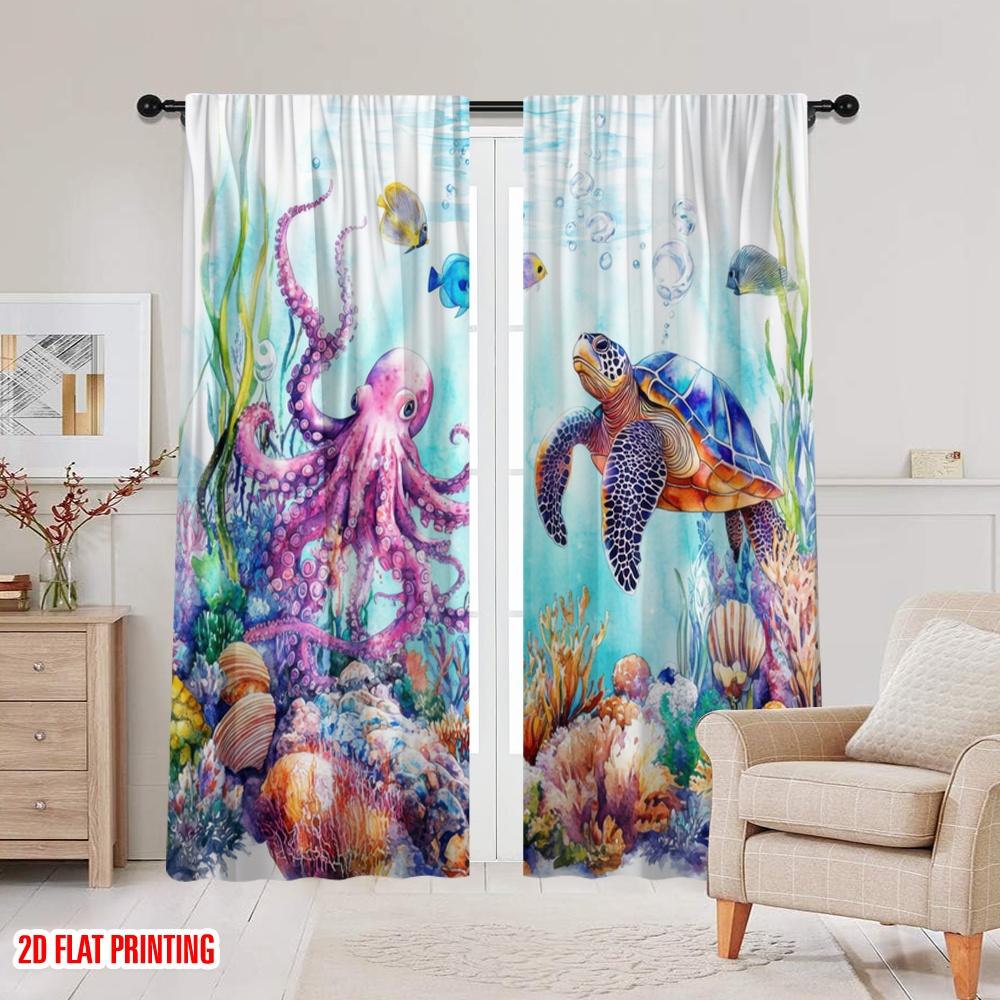 2 Stück, 2D-Flachdruck Vorhänge Digitaldruck Ozean Freundschaft Vielseitig Langlebig Polyester (ohne Stange) Festlich Perfekt für