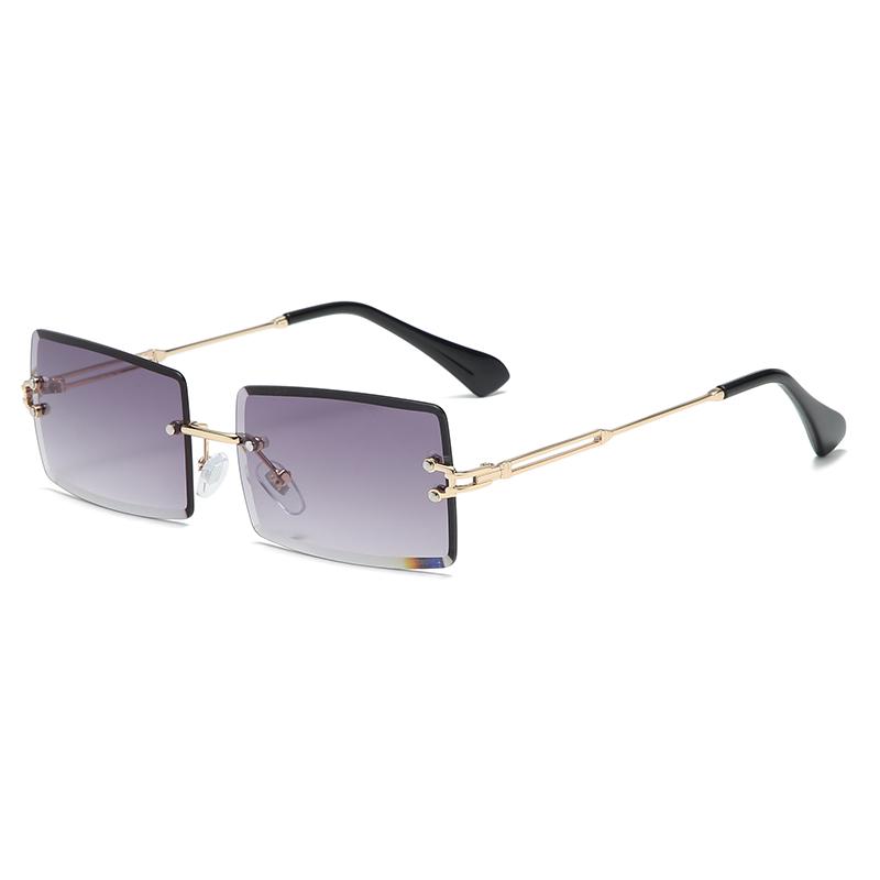 Fashion Rimless Rectangle Sunglasses Women Men Alloy Trendy Brand Small Square Sun Glasses Gradient Black Lens Shades UV400