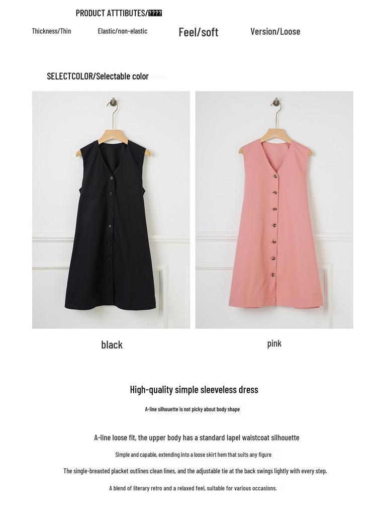 Cotton A-line Black Tie-Up Dress - Sleeveless, Standard Fit, New Summer Arrival