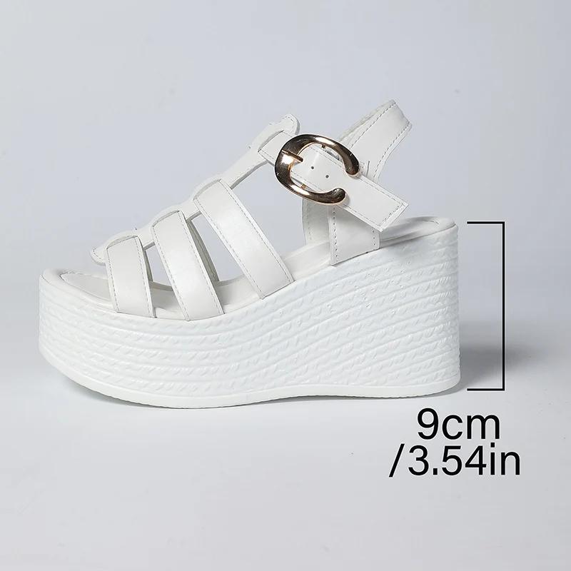 Fashion Roman Style Women's Wedge Heel Sandals Thick Bottom Buckle Strap Gladiator Sandals Woman Summer White Chunky Platform Sandalias