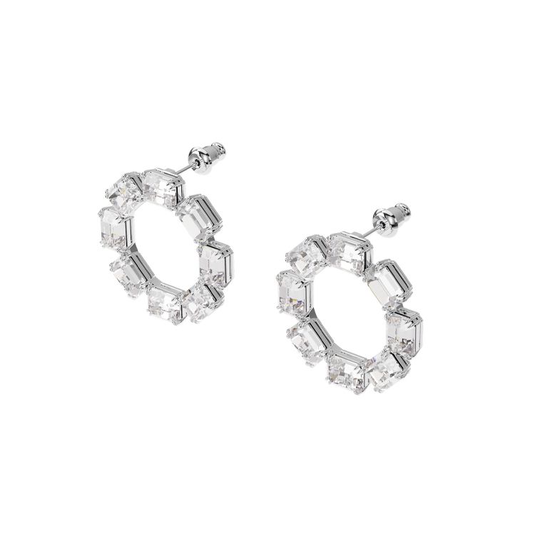 Swarovski Round Cut Pierced Earrings Women Earrings Silver 5602780 Box (Random Color),Silver