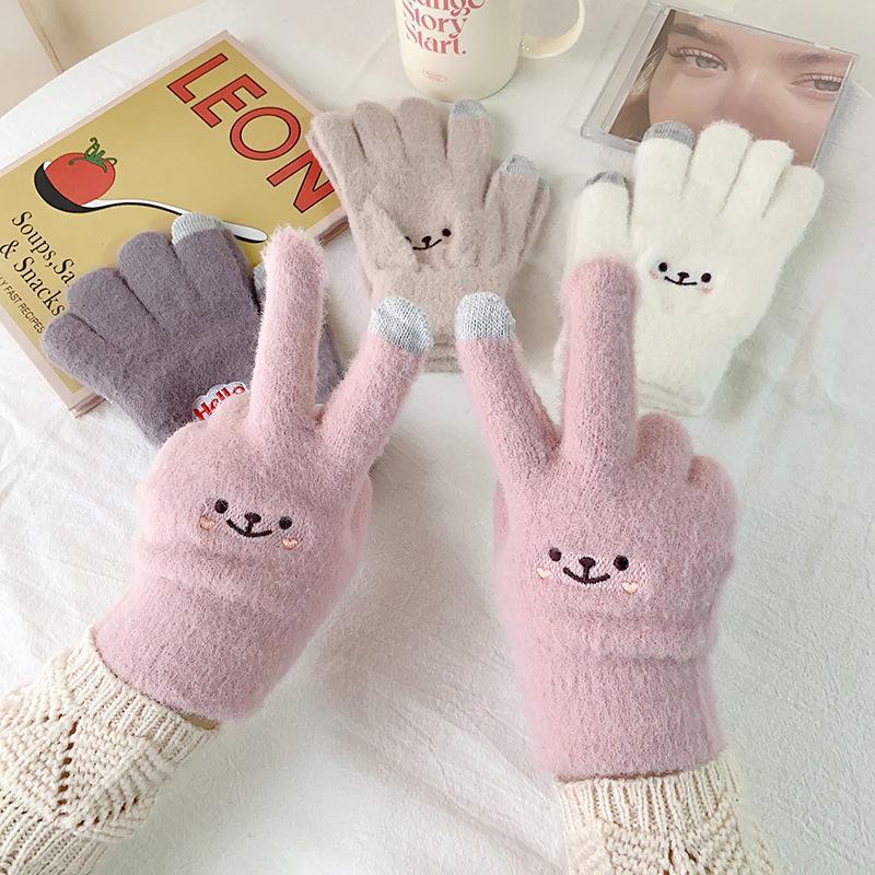 Korean Style Winter Touch-Screen Gloves: Cute, Thick, Velvet-Lined for Women, Ideal for Students & Cycling