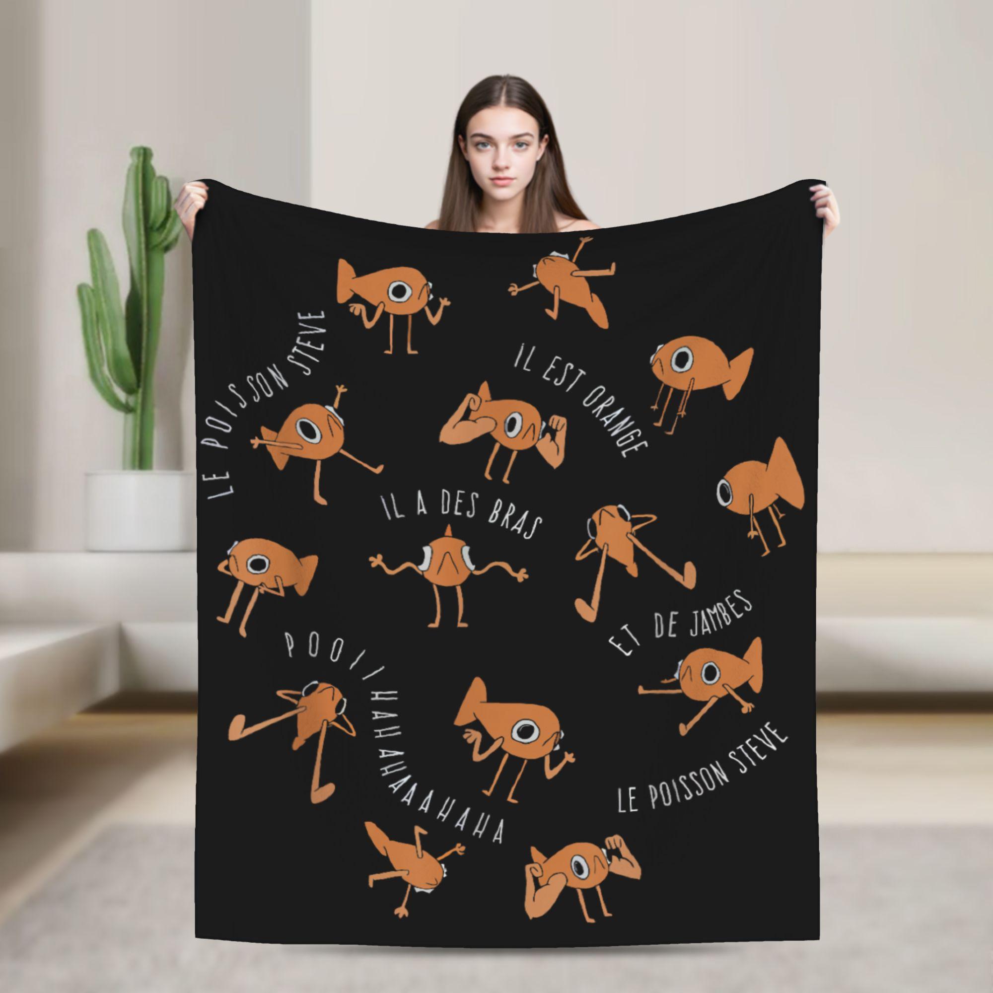 Funny Fish Le Poisson Steve Est Orange Fleece Throw Blanket Meme for Bed Knitted Blanket Car Thin Breathable 30x40in