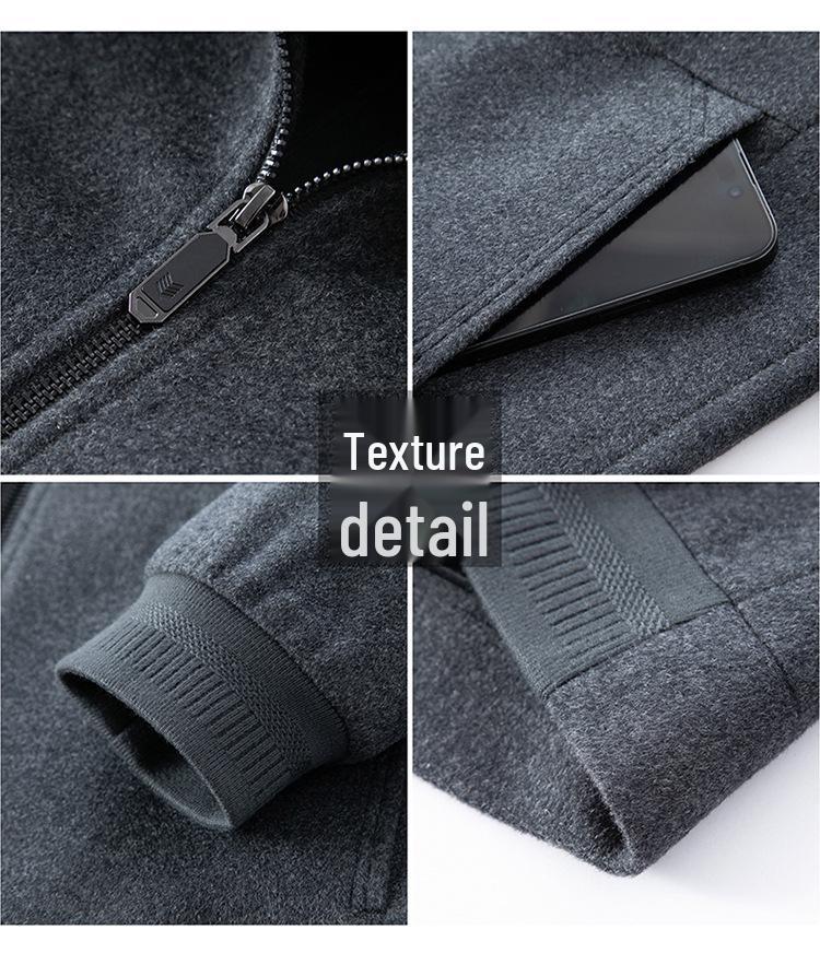 Men's Double-Sided Cashmere Wool Coat, Short Stand Collar, Casual Dad's Jacket for Autumn/Winter.