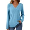 Women's Casual Fashion Brushed Color Long-sleeved V-neck Top T-shirt