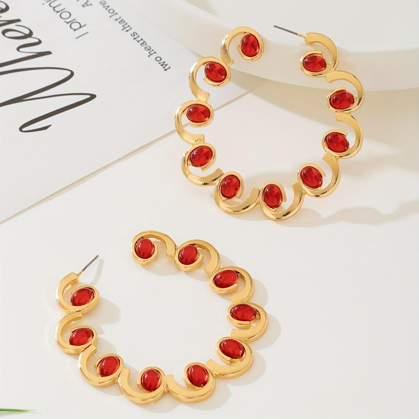 Стильные и элегантные инкрустированные овальные акриловые геометрические красные спиральные серьги-улитки, персонализированная ниша