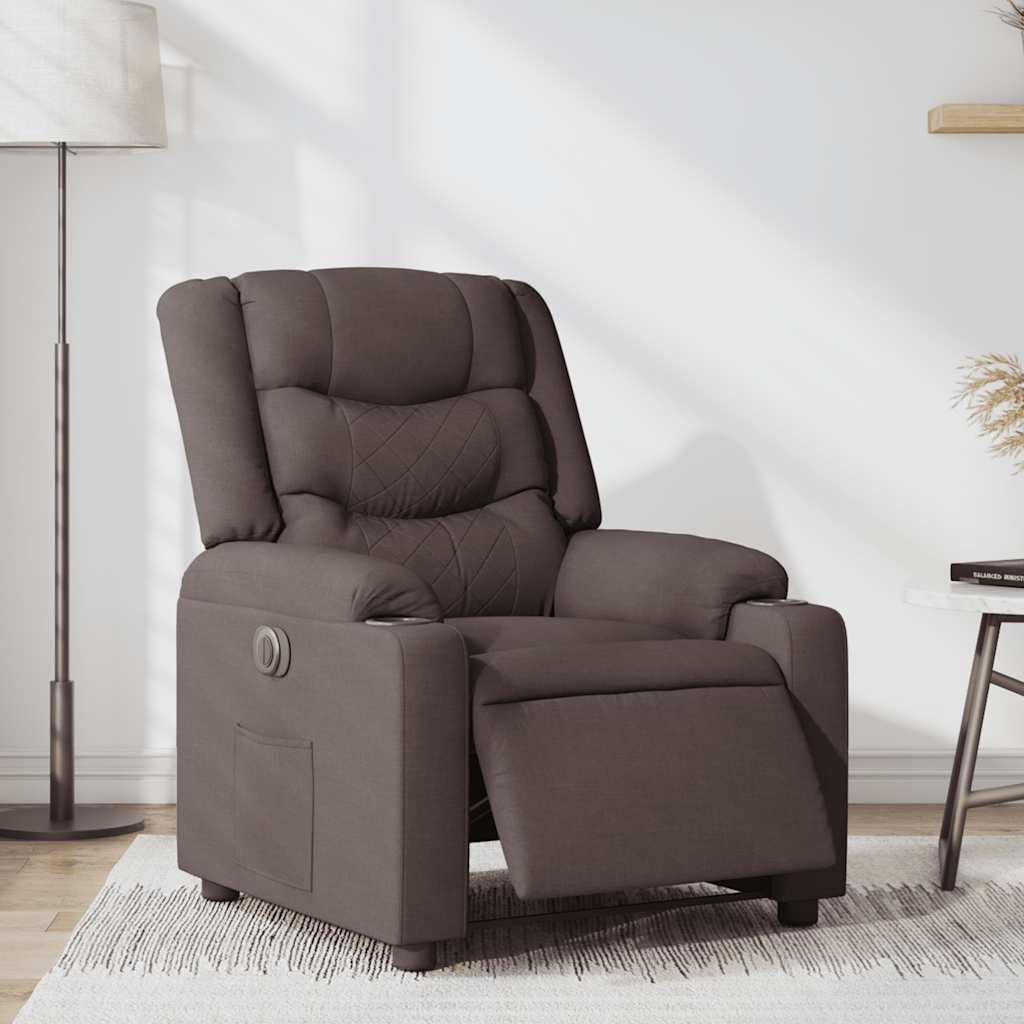 Electric Recliner Chair Dark Brown Fabric