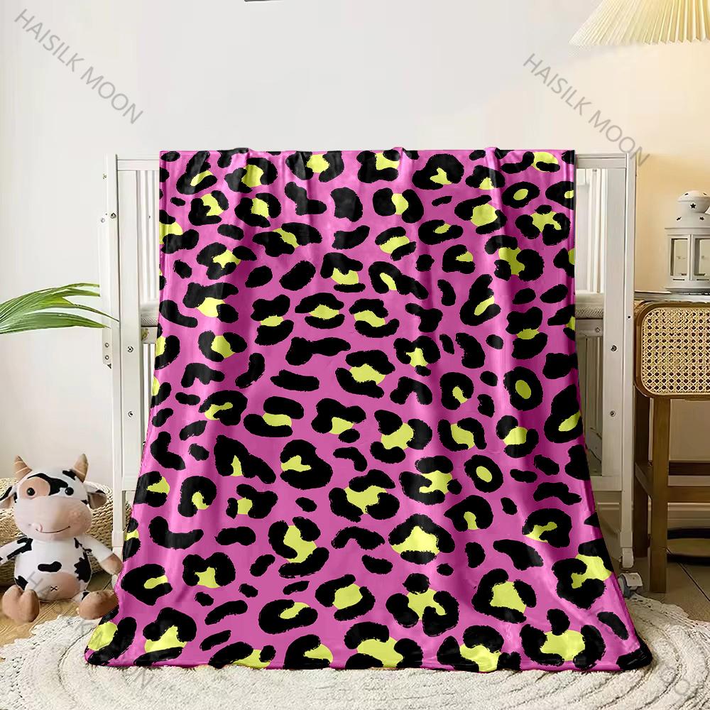3D Colorful Leopard Theme Print Flannel Blanket Children's Air Conditioning Blanket Lunch Blanket for Daughter Girlfriend Gifts
