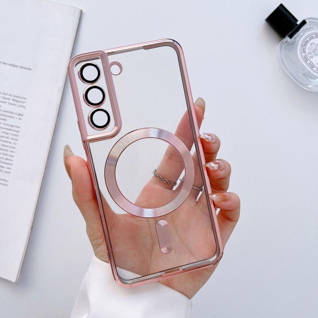 Suitable for Samsung S24 Electroplated Transparent Mobile Phone Case Full Inclusive Lens Film S22ultraCD Pattern Magnetic S23 Soft Case