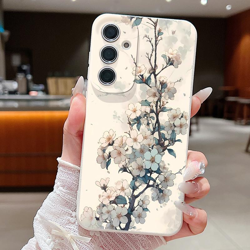 Book Flowers Print Case For Samsung A18 A57 A37 A17 A56 A36 A26 A16 A55 A35 A25 A15 A54 S21 FE S22 S23 S24 Plus S25 S26 Ultra Silicone Cover