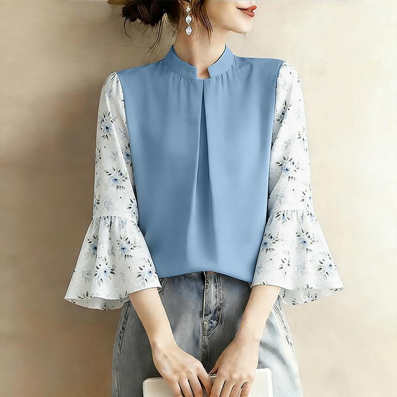 ZANZEA Blusa Suelta Casual para Mujer con Estampado Floral y Empalme de Manga 3/4
