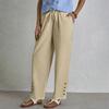 New Women's Cotton Linen Drawstring Waist Casual Pants Lace Button Detail With Pockets European American Style In Stock