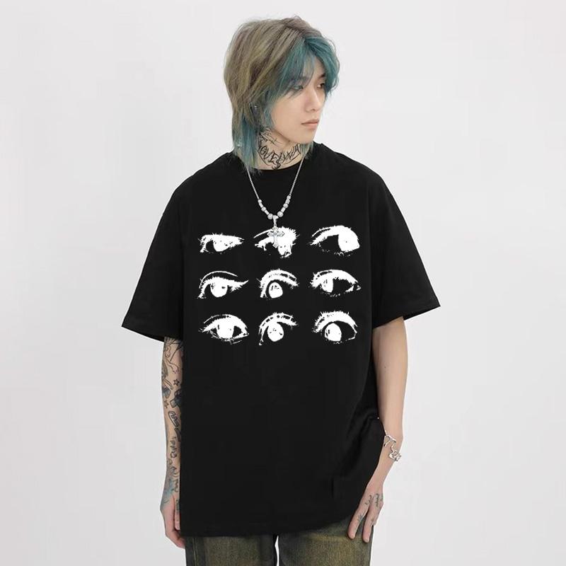 Mens TShirt Cotton Eyes Graphic Oversized High Quality Summer  Korean Fashion Short Sleeve Tees Tops Y2k Streetwear Clothing