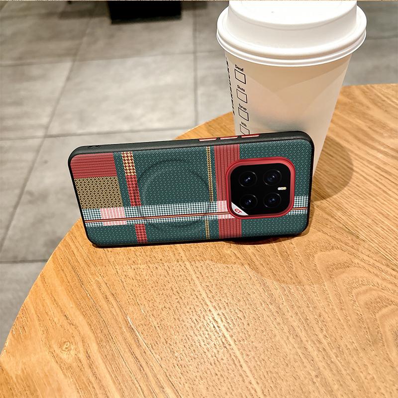 For Honor GT Pro Case Red Green Stripe Pattern Leather Magsafe Individual Metal Keys Matte Anti-Slip Grip Soft Cover