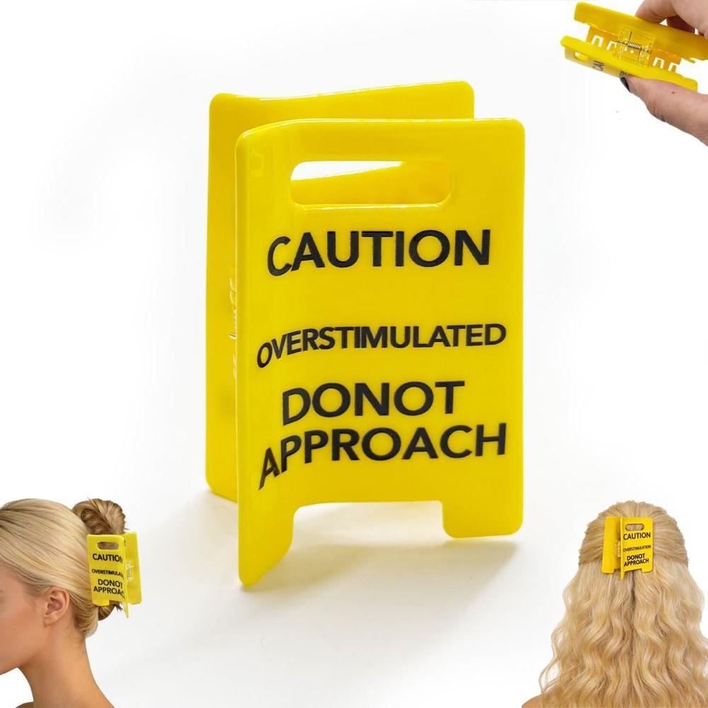 Vibrant Yellow Overstimulated Hair Claw Clip Warning Ponytail Holder Novelty Accessory