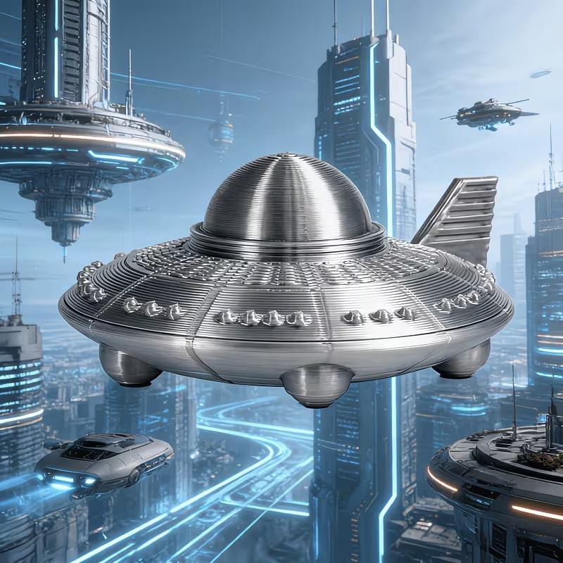 Retro Metal Style Ufo Figurines 3D Printed Sci-Fi Alien Spaceship Desk Ornaments For Space Enthusiasts Home Office Bedroom Decor