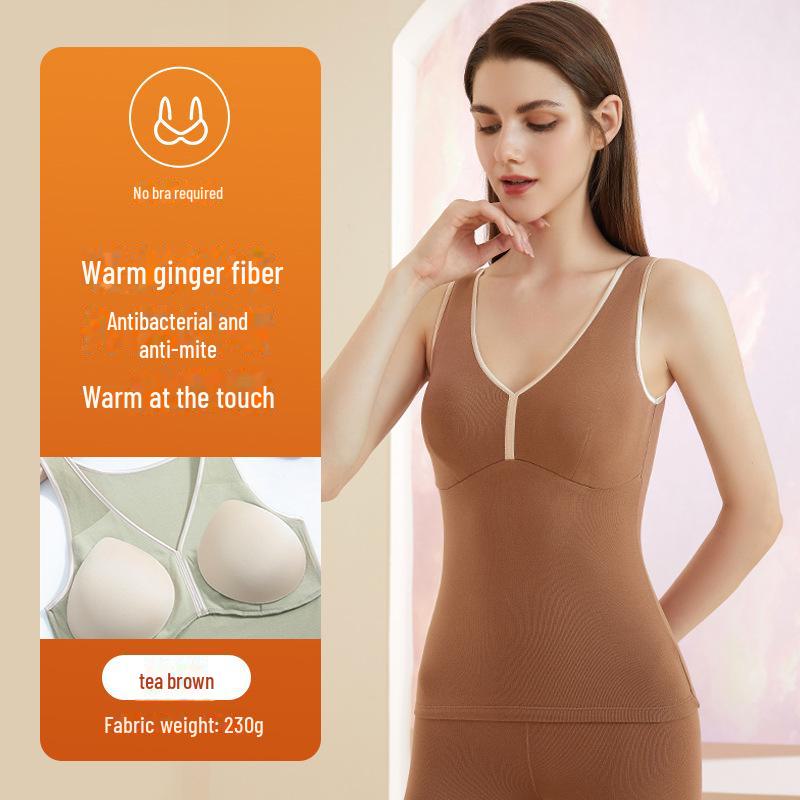 

Aoweizi Women s Antibacterial Warm Ginger Vest with Chest Pad M