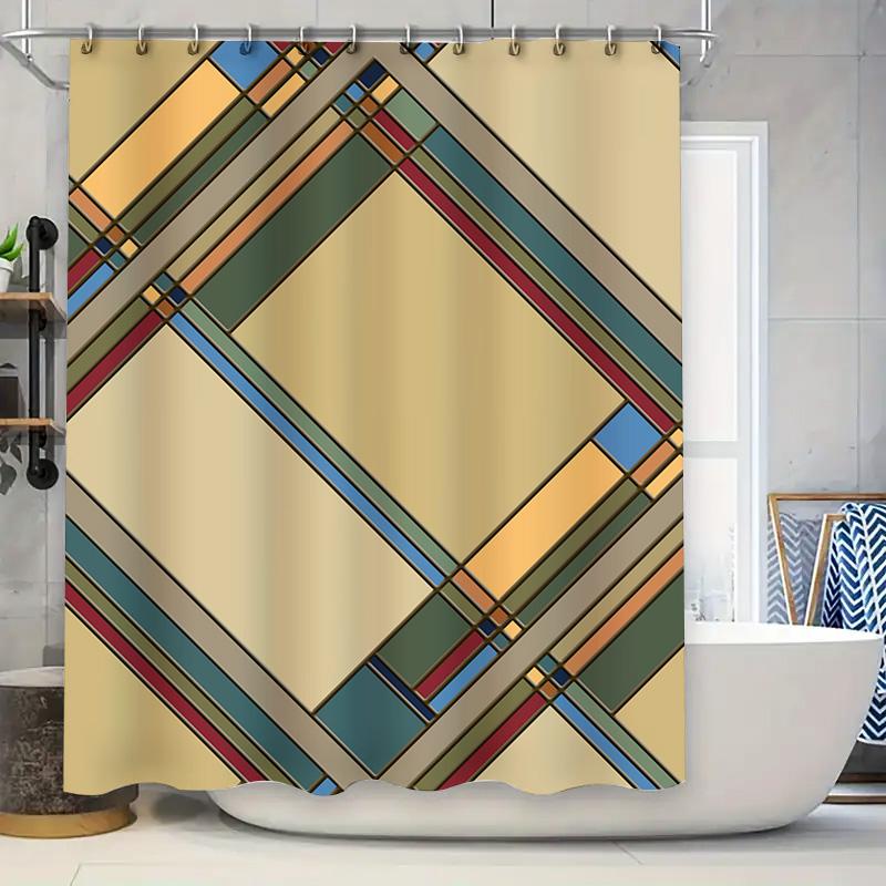 

Modern Geometric Shower Curtain Bath Decor Collection Waterproof Fabric With Hook Rings For Bathroom (128 Characters) W60H190(CM)-1 Pcs
