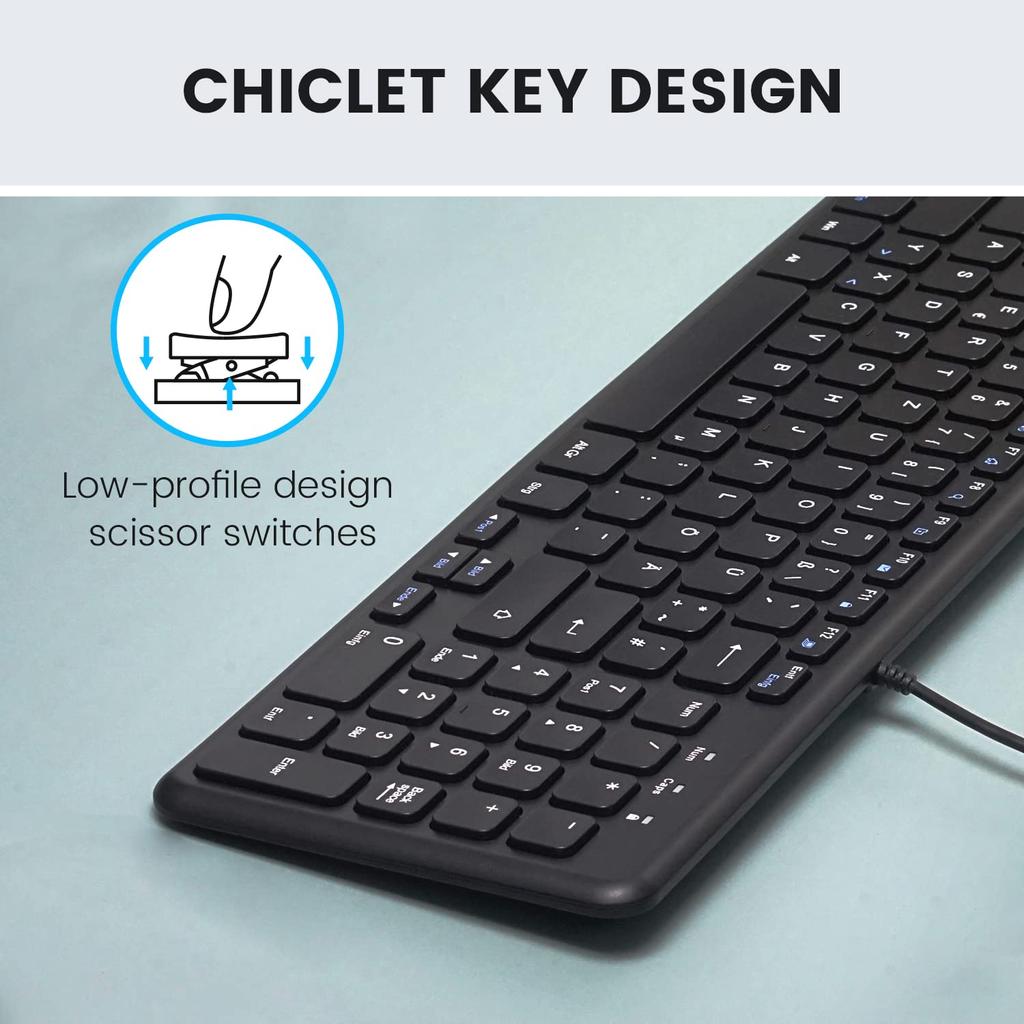 Perixx Tastatur Silent Click Pantograph Key Typ C xx 3 cm kompaktes Design mit Ziffernblock Schwarze Tastatur mit englischem Layout PERIBOARD-213C Typ-C