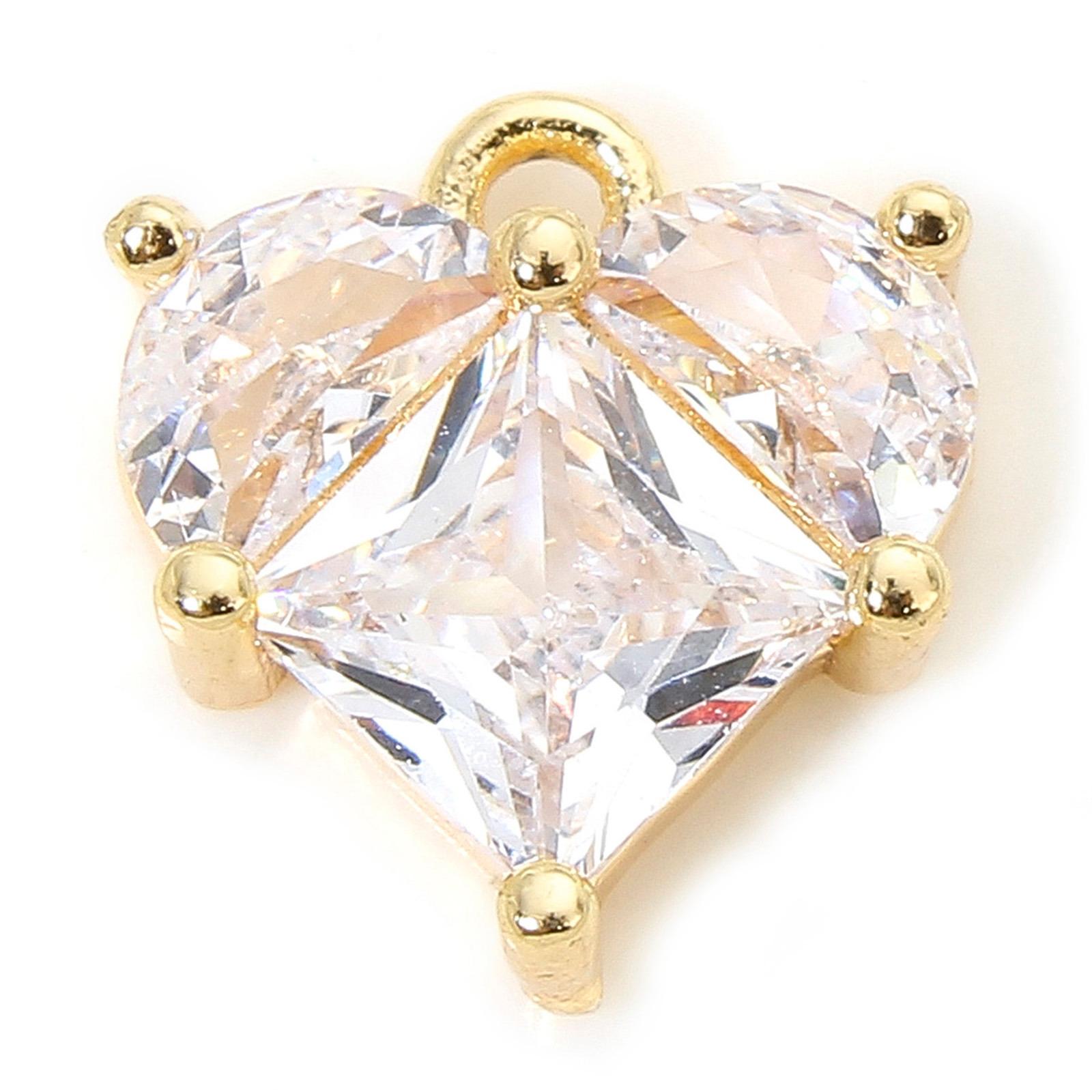 

1 Piece Brass & Glass Heart Pendants Valentine s Day Gold Color Charms For DIY Making Necklace Earring Jewelry 11mm x 10mm